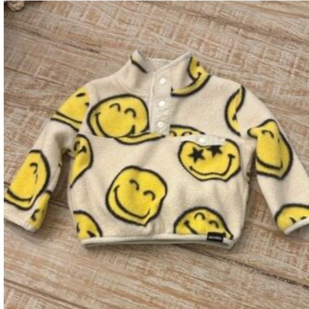 Baby Gap SmileyWorld Fleece Pullover Kids 5T Yellow Smiley Face Snap Mock Neck